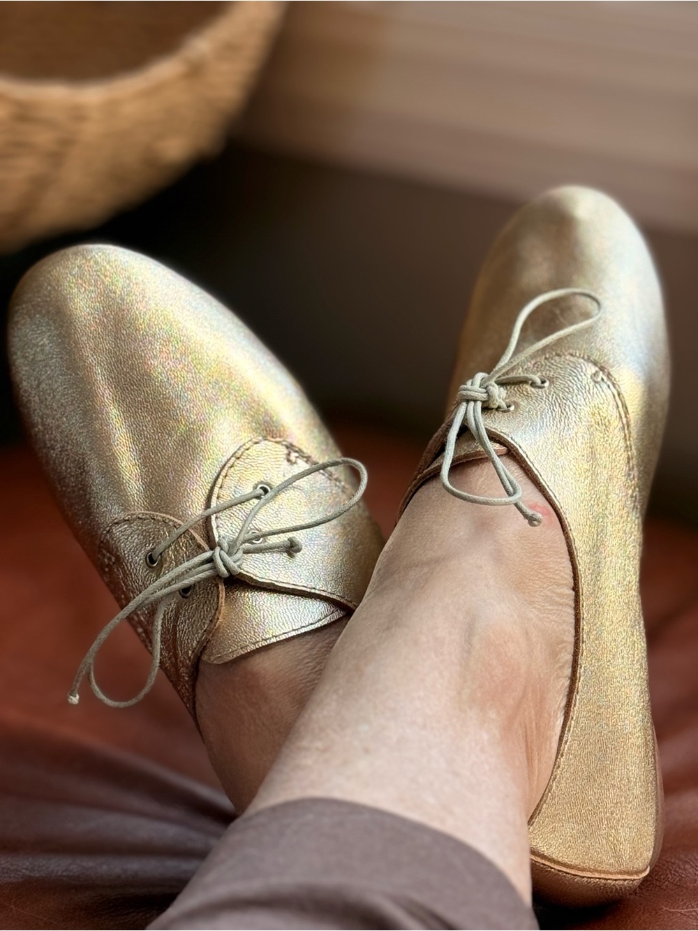 Hobes Metallic Gold Italian Leather Flats